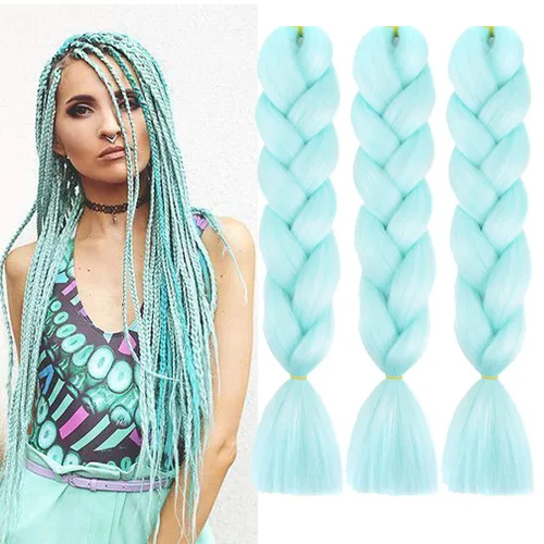 Miniatura 33 de Xiaofeng Extensiones de cabello trenzado coloridas Ombre de 61 cm, 3 unidades, trenzas Jumbo de alta temperatura para trenzas en zigzag y trenzas