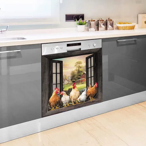 Miniatura 4 de Cubierta magnética para lavavajillas de pollo de granja, decoración de cocina, gallo para refrigerador, cubierta de puerta de nevera, ventana
