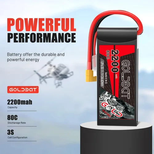 Miniatura 4 de GOLDBAT 3S 11.1V Lipo Batería 2200mAh 80C XT60 Conector 3S Batería corta para vehículos RC Car Vehículos RC Barco Drone Avión Quadcopter Helicóptero
