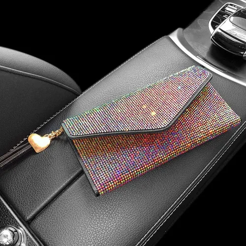 Miniatura 2 de ikasus Bling Bling - Funda para tarjetas con bolsillo de piel, con cremallera, multifuncional, de gran capacidad, con diamantes de imitación