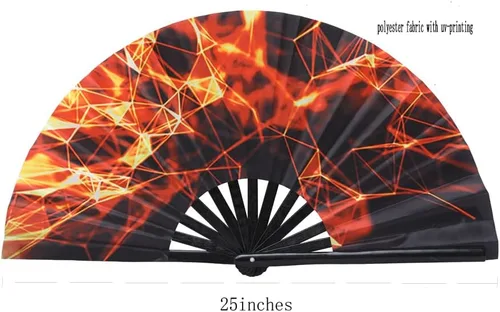 Miniatura 17 de HeyToo Ventilador de mano grande para mujeres/hombres, con brillo UV, para Drag Queen, cosplay, EDM, club, fiesta, música, festival, baile, Cuadrado