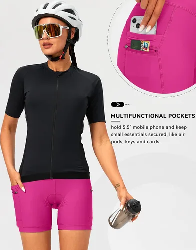 Miniatura 5 de Pantalones cortos de ciclismo acolchados 4D para mujer, ropa interior de ciclismo, ciclismo de carretera, pantalones cortos para mujer, bolsillos