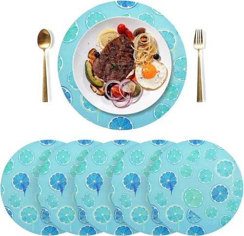 Miniatura 3 de Turquoise Fruit Slices Blue Placemats, Heat Resistant Non Slip Washable Dinner Mat for Kitchen one sizex1