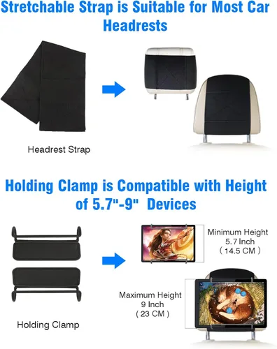 Miniatura 4 de WONNIE Soporte mejorado para tablet para automóvil, soporte para reposacabezas de automóvil para asiento trasero, soporte de tableta de automóvil
