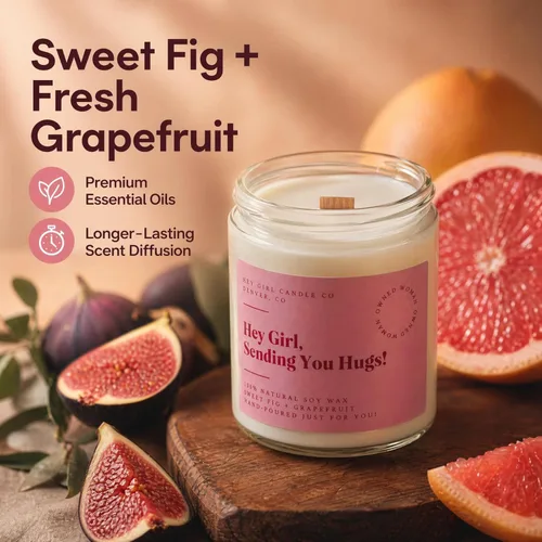 Miniatura 3 de Hug in a Jar - Vela perfumada para mujer, higo de aromaterapia y pomelo, cera de soja de larga duración, regalo para cumpleaños, condolencias