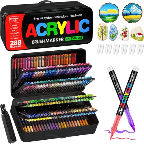 Miniatura 10 de Surcotto 12 marcadores de pintura acrílica negra, marcadores de pintura acrílica con punta de pincel suave, marcadores acrílicos impermeables