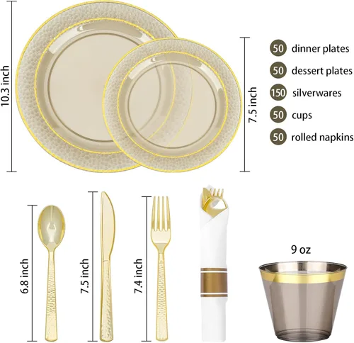 Miniatura 2 de 350 piezas de platos de plástico transparente negro para 50 invitados, juego de vajilla desechable para fiestas y graduaciones, incluye 100 platos