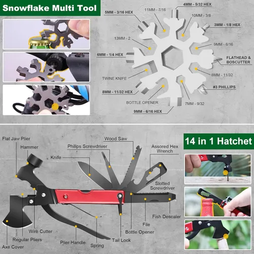 Miniatura 2 de Kits de supervivencia 27 en 1, equipo y suministros de supervivencia, rellenos de calcetines de Navidad, accesorios de campamento, equipo táctico