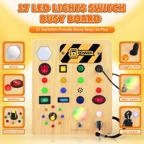 Miniatura 2 de TINTECUSA Tablero Ocupado con Luz LED, Juguetes Sensoriales de Madera para Niños Pequeños, Juguete Musical Montessori para Avión, Actividades
