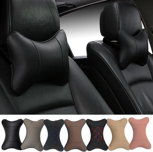 Miniatura 10 de Almohadas para el cuello del automóvil, 2 piezas, de piel sintética de ambos lados, para la mayoría de los automóviles, almohada universal de fibra