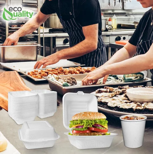 Miniatura 2 de Recipientes de comida para llevar con cubierta cuadrada compostable con bisagras de 6x6,Contenedores desechables para llevar, contenedores