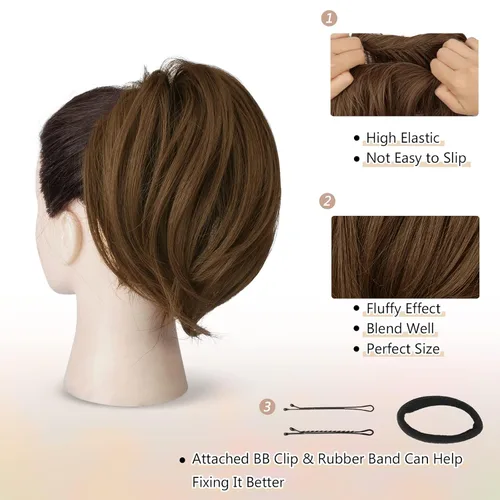 Miniatura 3 de BARSDAR Extensiones de Moño para Cabello - Extensiones de Moño de Cabello de Cola de Caballo Sintético Completamente Corto y Liso para Mujeres