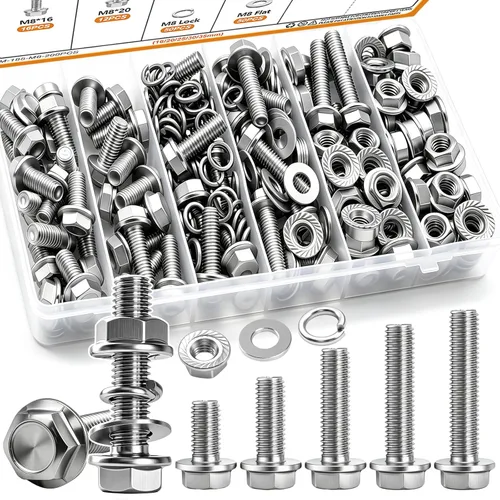 Miniatura 9 de mankk Kit surtido de pernos métricos de 1004 piezas y tornillos y tuercas de brida M4 M5 M6 M8 (0.472 in a 1.181 in) con tuercas y arandelas