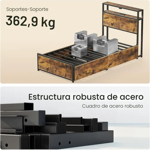 Miniatura 9 de Rolanstar Marco de cama twin con 4 cajones de almacenamiento, estación de carga y luces LED, cama de plataforma de metal con cabecera de Marrón