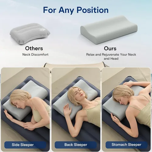 Miniatura 6 de Almohada de viaje de espuma viscoelástica – Almohadas de camping refrescantes para dormir 2 alturas – Pequeña almohada de espuma viscoelástica