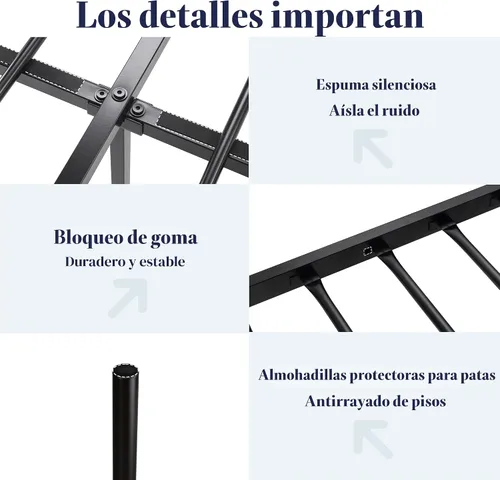 Miniatura 7 de Allewie Base de cama de plataforma de metal de tamaño completo de 14 pulgadas con cabecero y pie de cama vintage victoriano/base de Negro