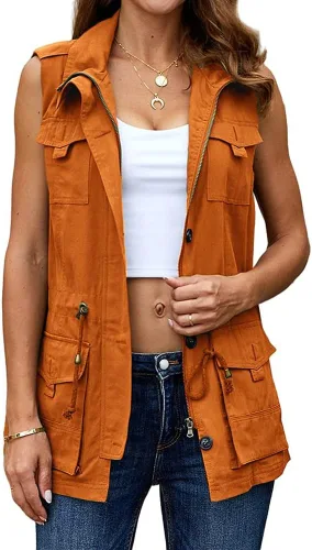 Miniatura 2 de Koodred - Chaleco militar casual para mujer, ligero, sin mangas, con cordón, con bolsillos