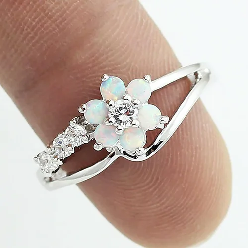 Miniatura 5 de Anillo de compromiso de aniversario para mujer, anillo de ópalo y circonita, anillo de cobre, regalo de cumpleaños de Navidad