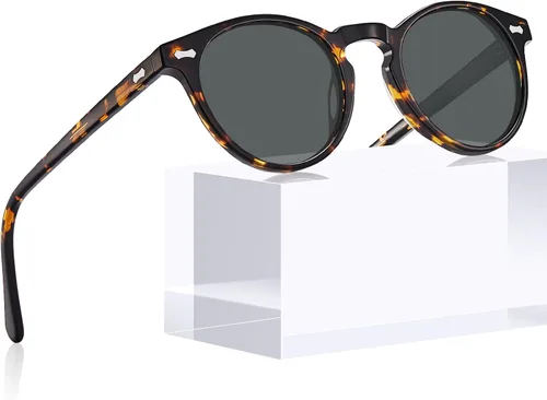 Miniatura 8 de CARFIA Gafas de sol polarizadas de acetato redondo para mujer, protección UV de cara pequeña con funda de cuero CA5288