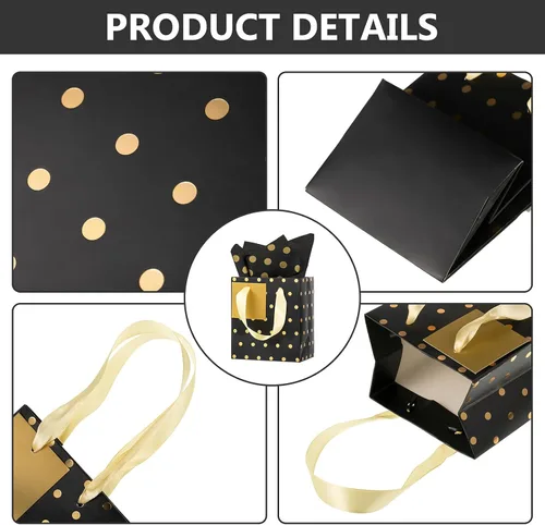 Miniatura 3 de Tenare 12 bolsas de regalo pequeñas, mini bolsa de papel metálica a granel con asa de papel de seda para envoltura de regalo, día del padre, negro