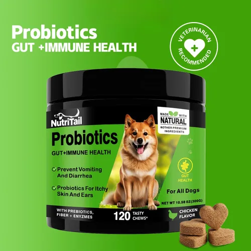 Miniatura 7 de Probióticos para perros – Masticables suaves para apoyo digestivo e inmunológico con prebióticos, fibra y enzimas – Alivia la diarrea, los gases