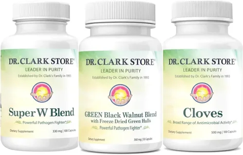 Dr Clark Store Kit de apoyo y limpieza intestinal, con cáscaras de nogal verde negro liofilizadas, ajenjo y clavo de olor, ayuda a mantener una