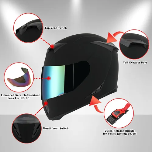 Miniatura 5 de Casco integral para motocicleta 1Storm con diseño de cráneo rey en mate negro + una visera transparente extra: HJK311 Negro mate