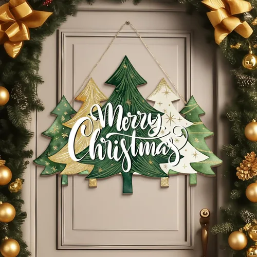 Miniatura 9 de BBTO Letrero de puerta con texto en inglés "Merry Christmas", diseño de búfalo a cuadros, árbol de Navidad, decoración de árbol de Navidad
