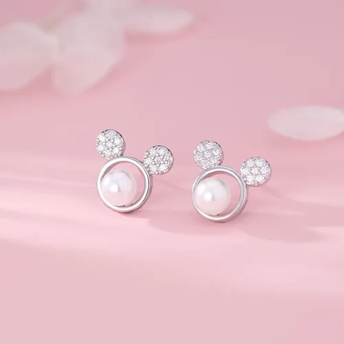 Miniatura 2 de SLUYNZ Aretes de plata de ley 925 con circonita cúbica brillante de ratón, para mujeres, adolescentes y niñas, bonitos aretes de ratón, Circonia