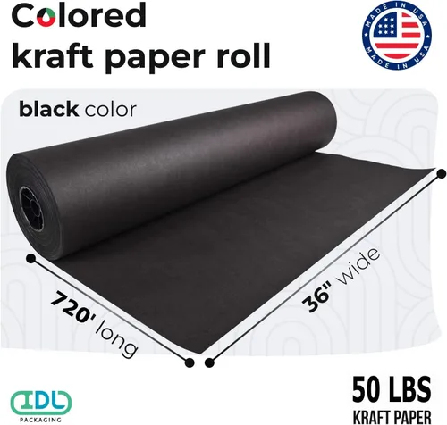 Miniatura 2 de Rollo de papel kraft negro de 36" x 8640" (720 pies), rollo de papel grande de calidad fabricado en Estados Unidos, grosor de 50lb para embalaje