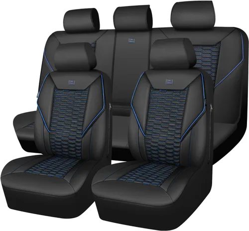 Miniatura 26 de CAR PASS Juego completo de fundas para asientos de automóvil de espuma 3D y cuero PU, lujosas fundas para asientos de cuero sintético transpirables