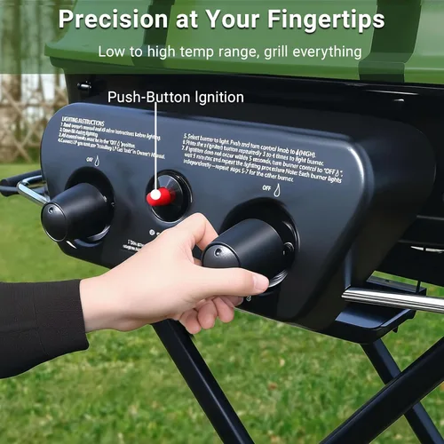 Miniatura 8 de Parrilla de gas portátil Brand-Man, parrilla de propano con soporte vertical y carro plegable y encendido de botón, ideal para camping, portón Verde