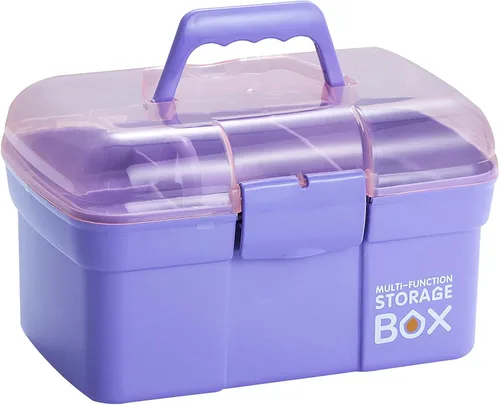 Miniatura 8 de Kinsorcai Organizador de caja de plástico de 11 pulgadas con bandeja extraíble, organizador de costura, suministros de manualidades y arte, caja