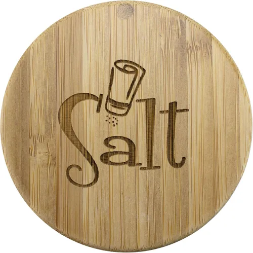 Miniatura 5 de Totally Bamboo Salero de almacenamiento de bambú con tapa giratoria magnética, grabado con sal en la tapa, capacidad de 6 onzas Grabado "Salt Shaker