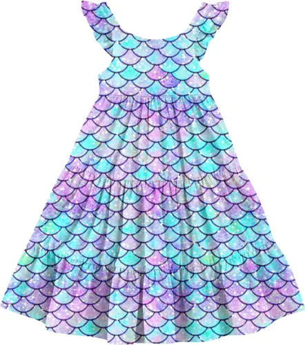 Vieille Vestido de verano para niñas pequeñas, con volantes, sin mangas, casual, vestido de playa, escalonado, vestido de princesa para 2-8 años