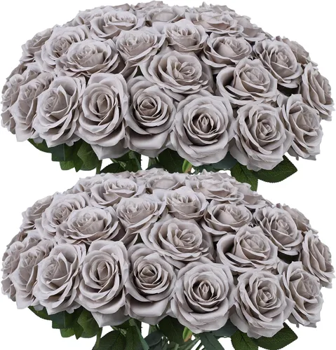 Miniatura 39 de Rosas artificiales, rosas artificiales, rosa falsa de seda, flores falsas de aspecto real con tallos para ramos de boda, mesas, centros de mesa