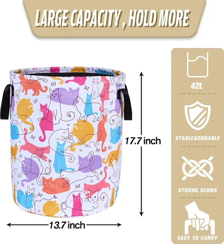 Miniatura 3 de Cesta de lavandería linda con diseño de gato plegable de tela Oxford, bolsa de lona divertida, cesta de lavandería, organizador de almacenamiento