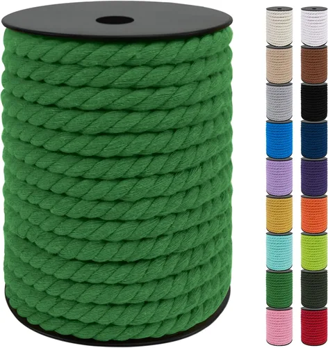 Miniatura 16 de JeogYong Cordón de macramé de 8mm, cuerda de lana de macramé de algodón natural de 131 pies, cordón de algodón trenzado de 3 hebras, hilo de macramé