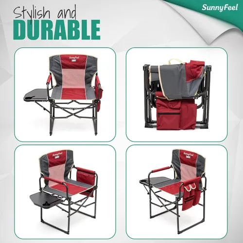 Miniatura 7 de SUNNYFEEL Silla de directores de camping, resistente, silla plegable portátil de gran tamaño con mesa auxiliar, bolsillo para playa, pesca, viaje