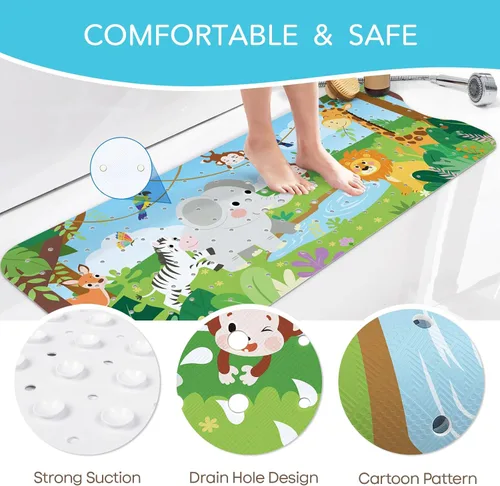 Miniatura 5 de SHUCHING - Tapete de baño para bebé antideslizante de 40 x 16 pulgadas, tapete de baño antideslizante para niños, tapete de ducha para niños Animal