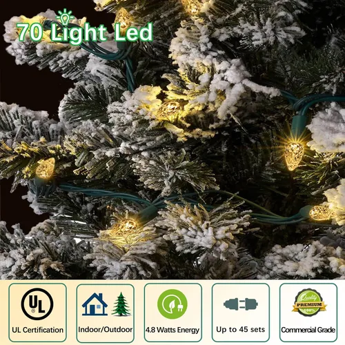 Miniatura 5 de 70 luces de Navidad C6 de color blanco cálido, 35.5 pies, para exteriores, impermeables, cable verde, IP65, certificación UL