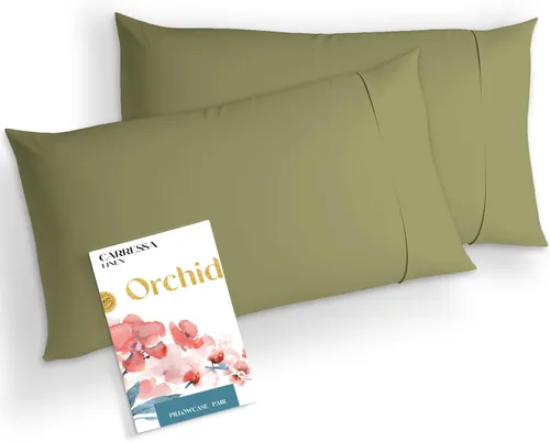 Miniatura 11 de Carressa Linen Juego de 2 fundas de almohada estándar 100% algodón egipcio, de la serie 1000, fundas de almohada de lujo de la colección Orquídeas