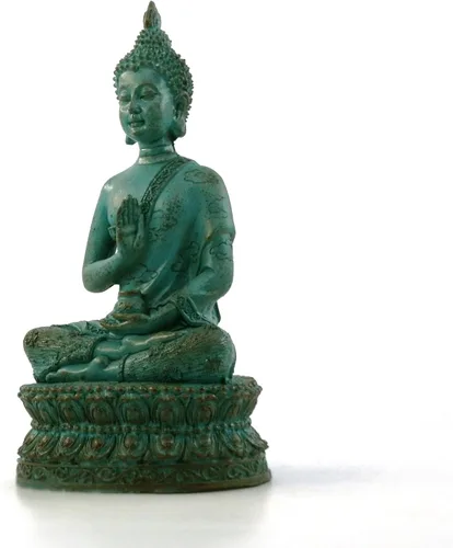 Miniatura 2 de ornerx Estatua de Buda sentado tailandés para decoración del hogar Verdigris 6.7