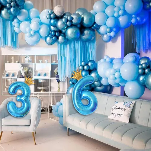 Miniatura 5 de Globo azul número 2 de 40 pulgadas y mini globo de corona para decoraciones de fiesta de segundo cumpleaños, globos de fiesta temática azul