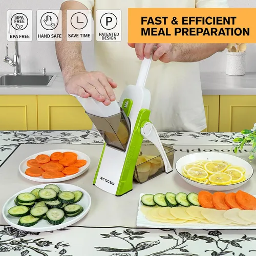 Miniatura 7 de Cortador de mandolina seguro para cocina, cortador de verduras y alimentos & espesor ajustable de 0.1-8 mm. Fácil de limpiar, almacenamiento, Verde