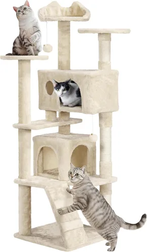 Miniatura 21 de Yaheetech Árbol para gatos XL, torre de varios niveles de 80 pulgadas con postes rascadores, cuevas dobles, plataformas encaramadas y bolas