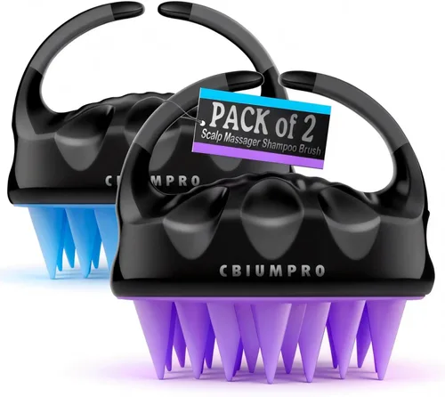 Cbiumpro Paquete de 2 cepillos de champú masajeador de cuero cabelludo, cepillo exfoliante de silicona ultra suave para el crecimiento del cabello y