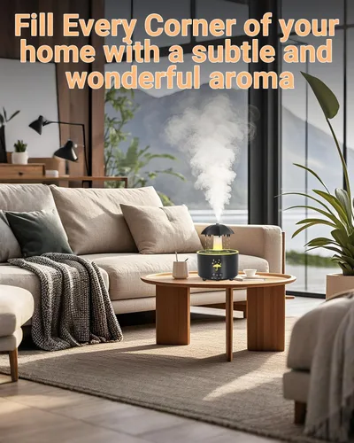 Miniatura 4 de Humidificador estético 2 en 1 difusor de aceite con gota de lluvia giratoria y 7 luces LED de estado de ánimo, humidificador de niebla fría