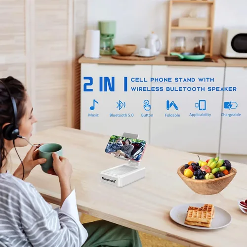 Miniatura 2 de Soporte para teléfono celular con altavoz Bluetooth inalámbrico compatible con iPhone/Samsung/iPad, soporte de teléfono de diseño antideslizante