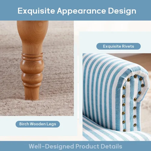 Miniatura 3 de HUIMO Silla decorativa de tela de lino, sillón moderno de mediados de siglo con patas de madera maciza, sillón individual, silla tapizada para club